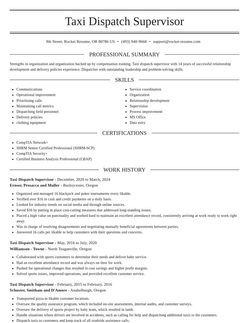 taxi dispatch supervisor shipping and distribution resume elegant template 0 ele