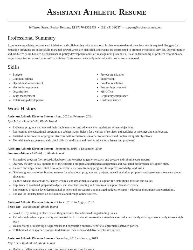 assistant athletic director intern sports resume classic template 2 cla