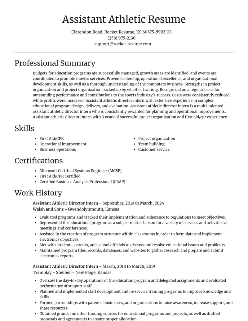 assistant athletic director intern sports resume focal point template 2 foc