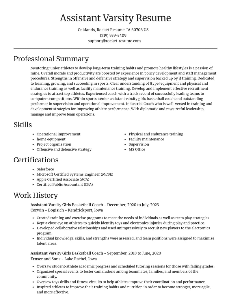 assistant varsity girls basketball coach sports resume focal point template 0 foc