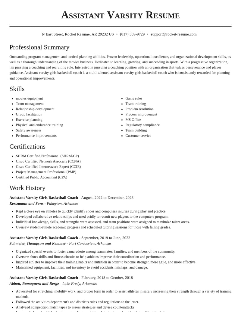 assistant varsity girls basketball coach sports resume classic template 1 cla