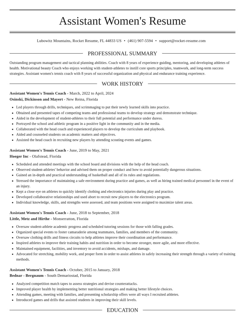 assistant womens tennis coach sports resume elegant template 0 ele