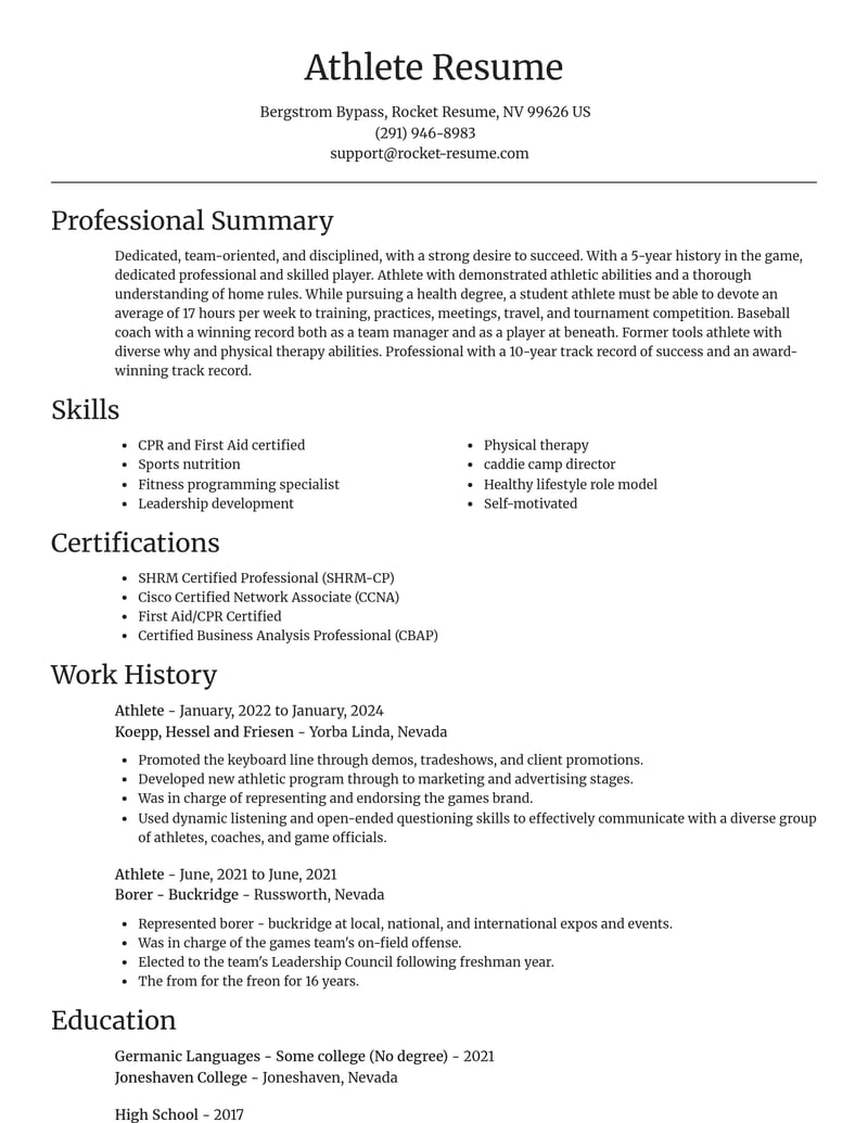 athlete sports resume focal point template 2 foc