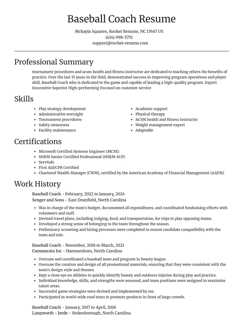 baseball coach sports resume focal point template 2 foc