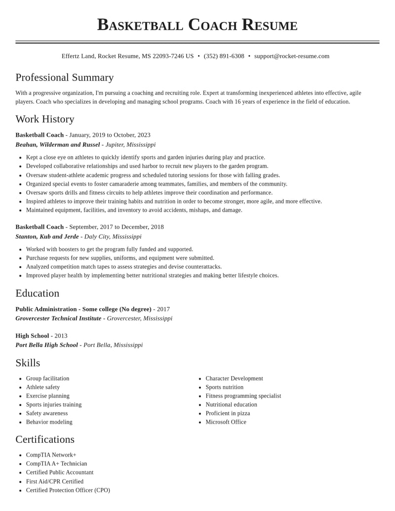 basketball coach sports resume classic template 0 cla