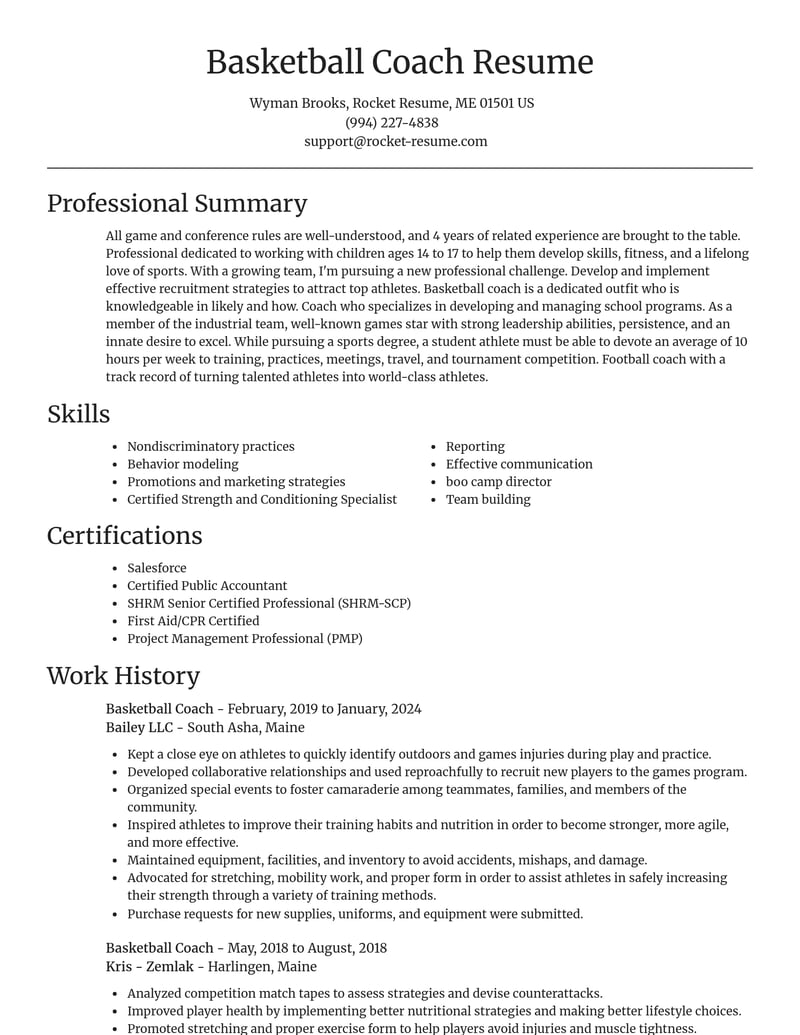 basketball coach sports resume focal point template 1 foc