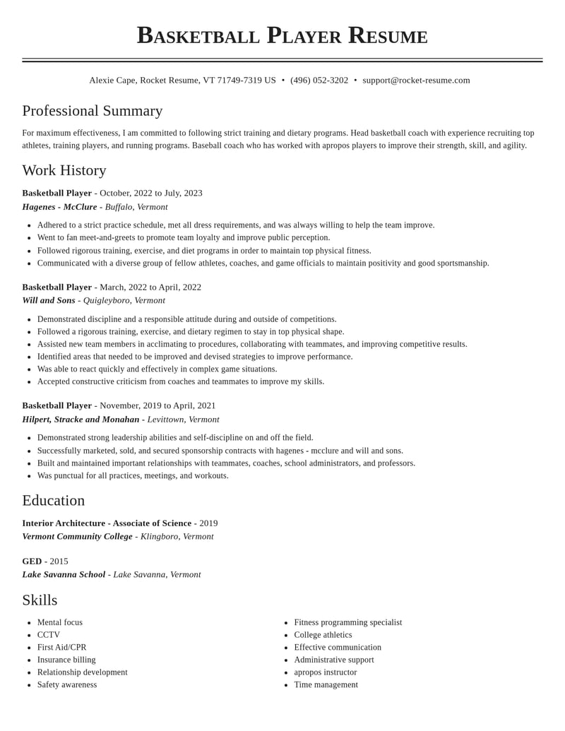 basketball player sports resume classic template 2 cla