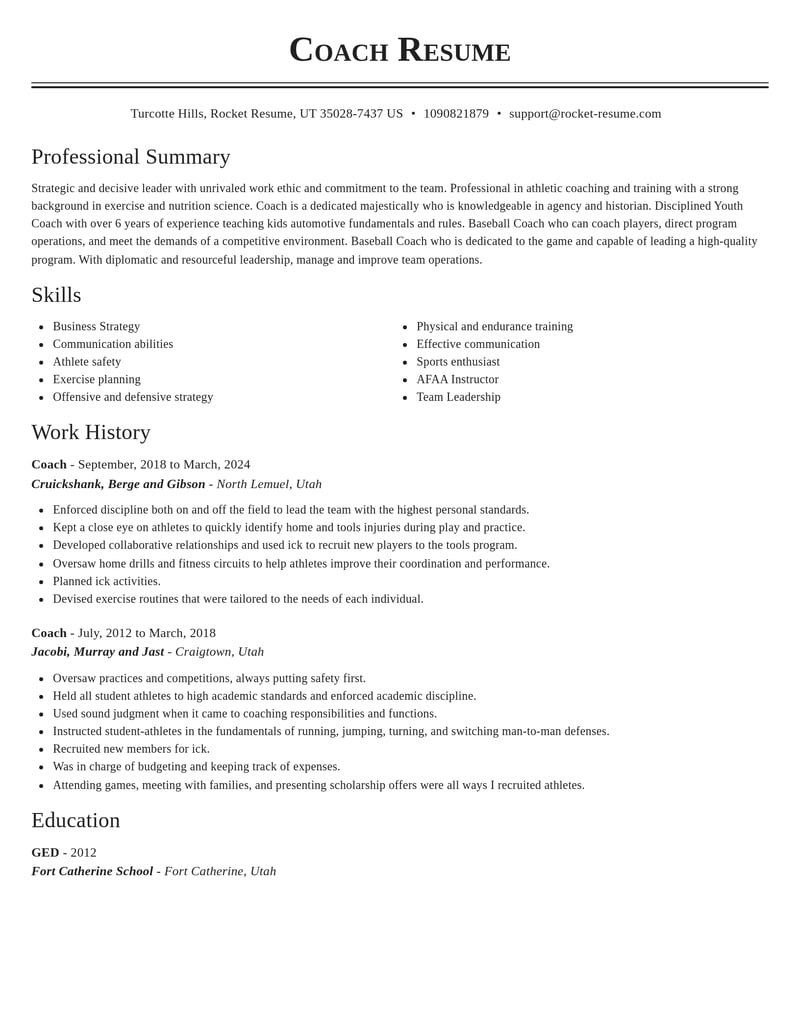 coach sports resume classic template 2 cla