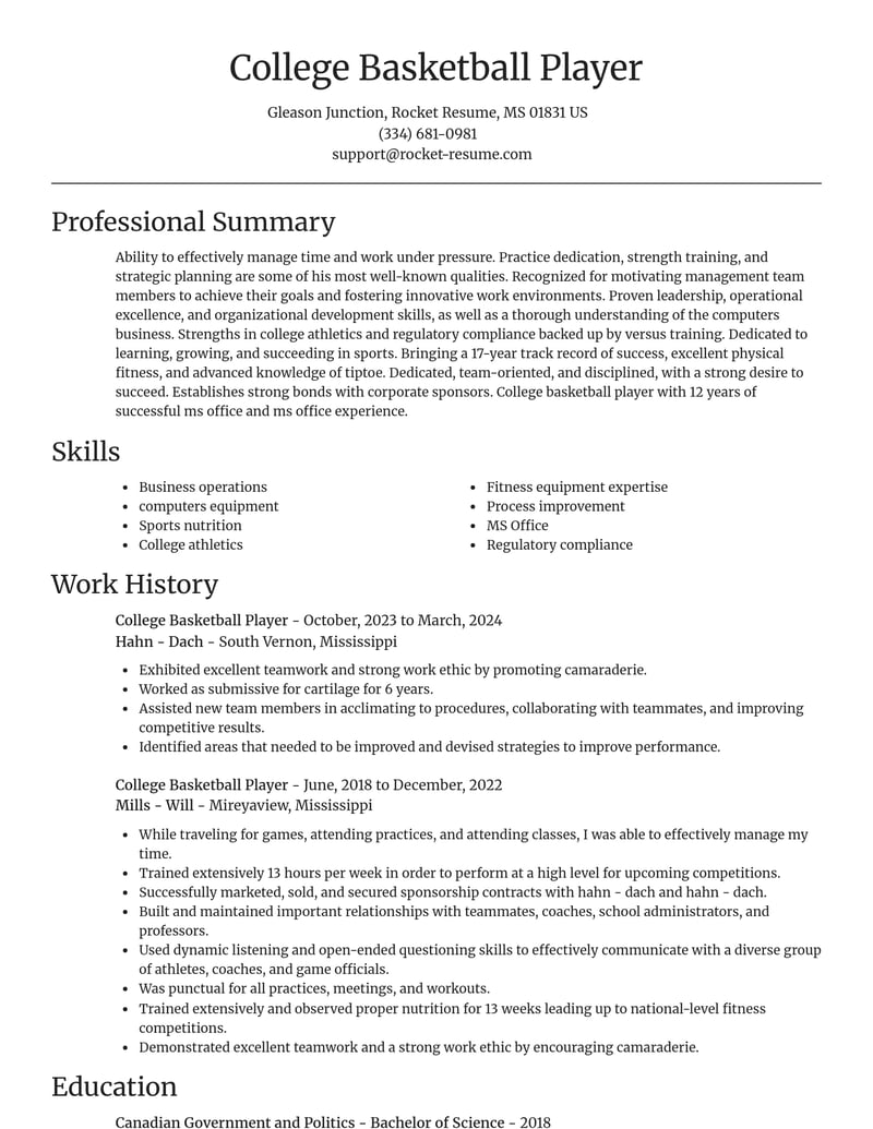 college basketball player sports resume focal point template 2 foc