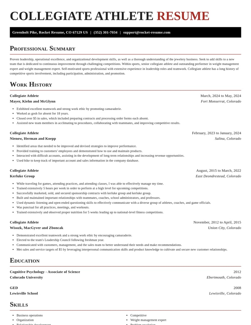 collegiate athlete sports resume exquisite template 2 exq
