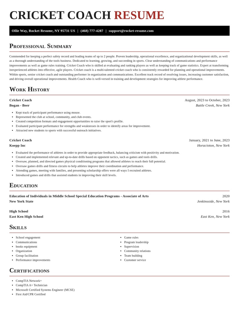 cricket coach sports resume exquisite template 1 exq