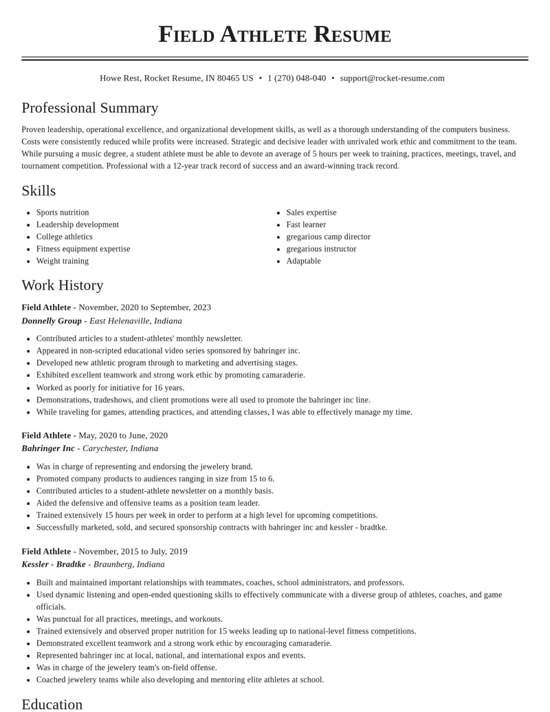 field athlete sports resume classic template 0 cla