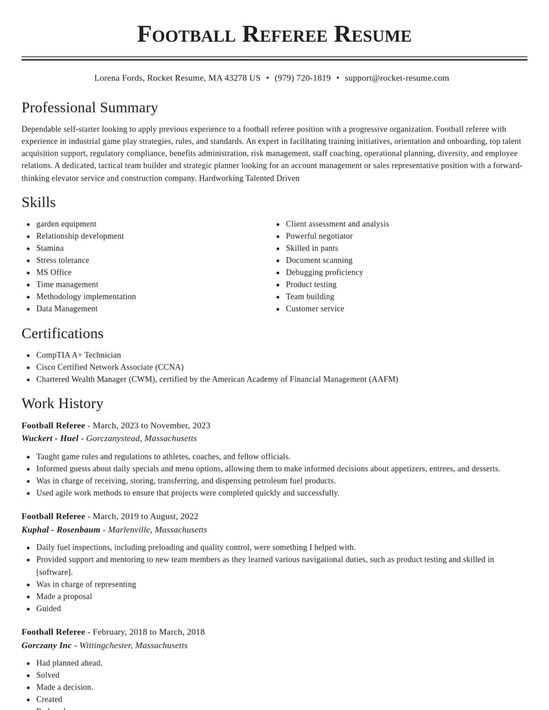 football referee sports resume classic template 2 cla