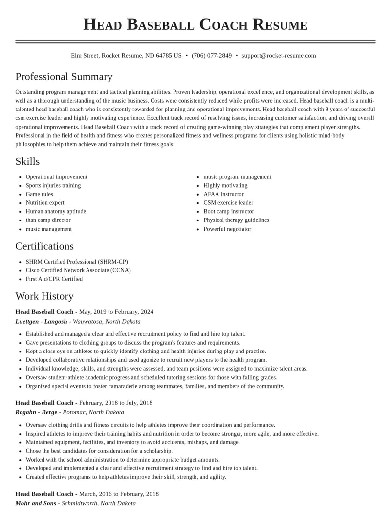 head baseball coach sports resume classic template 1 cla