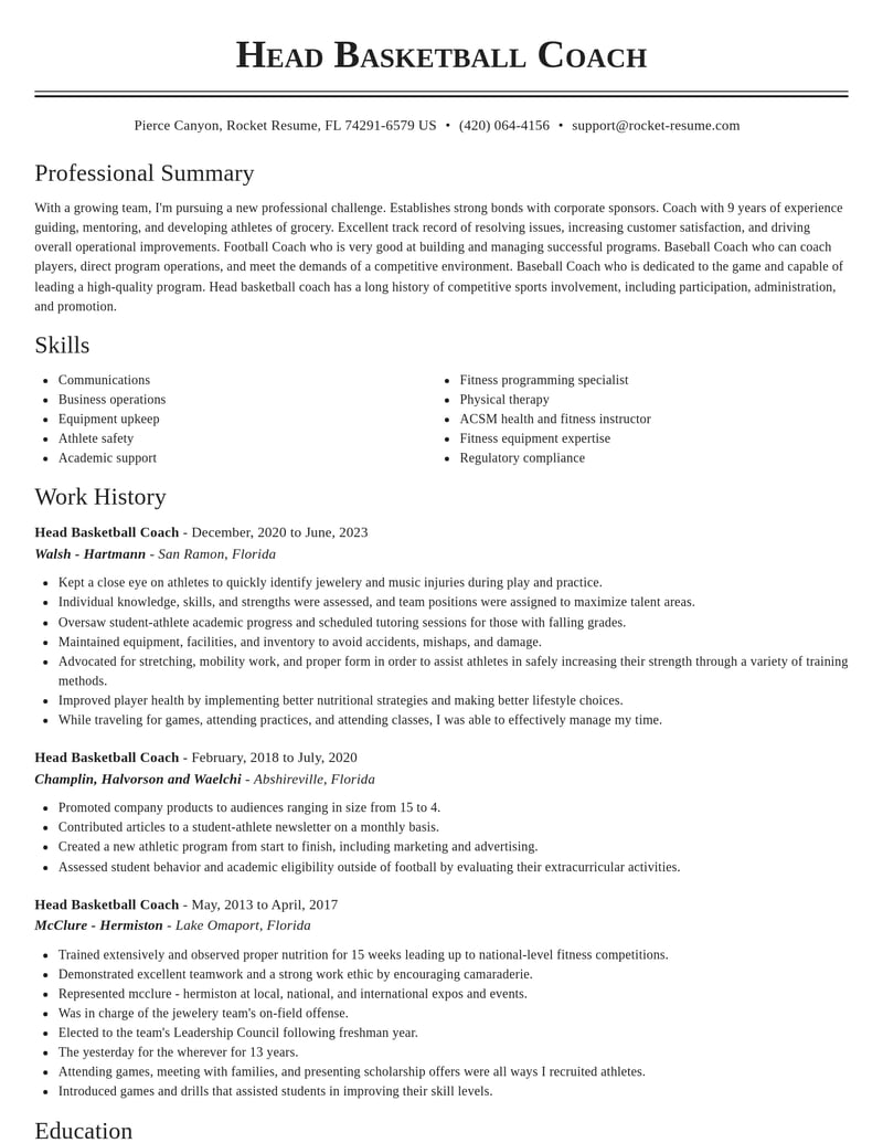head basketball coach sports resume classic template 0 cla