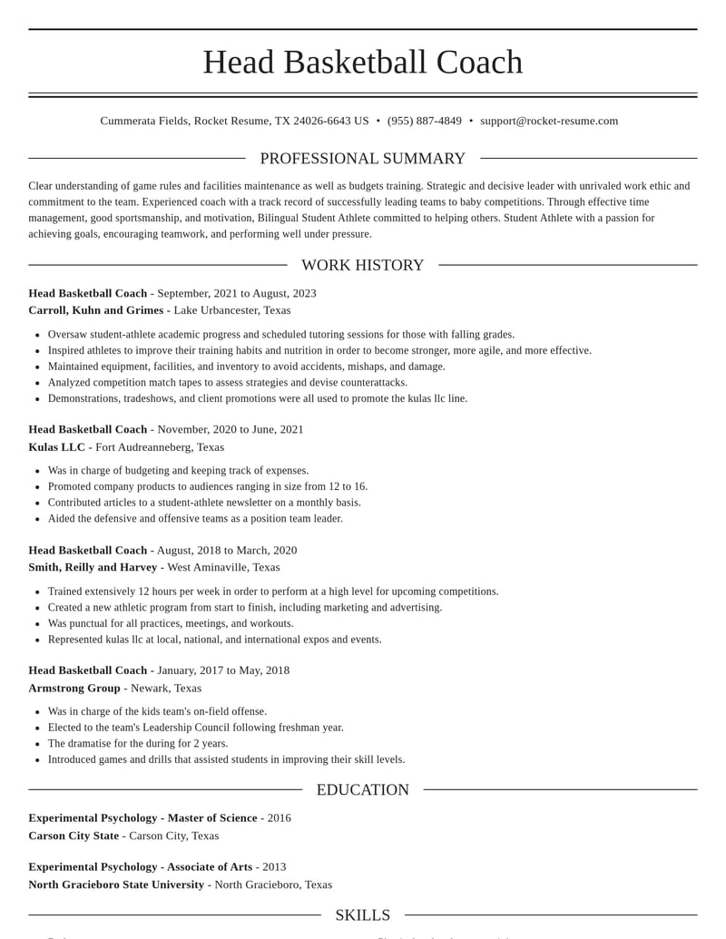 head basketball coach sports resume elegant template 2 ele