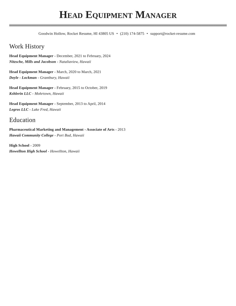 head equipment manager sports resume classic template 0 cla