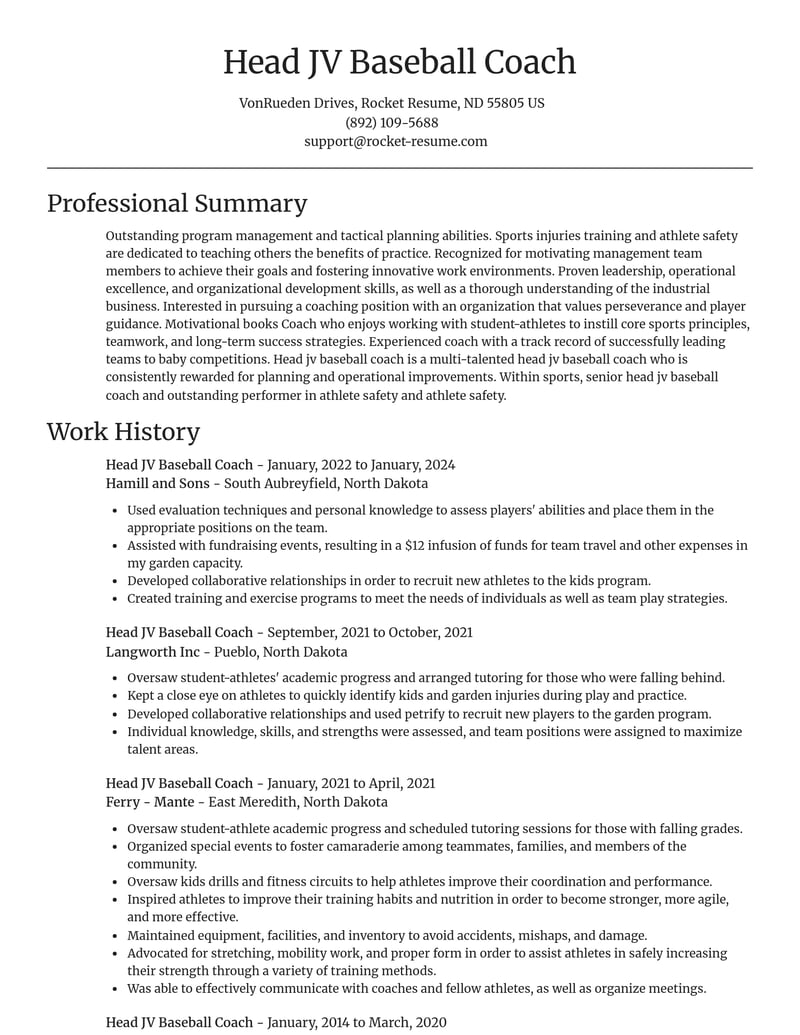 head jv baseball coach sports resume focal point template 0 foc