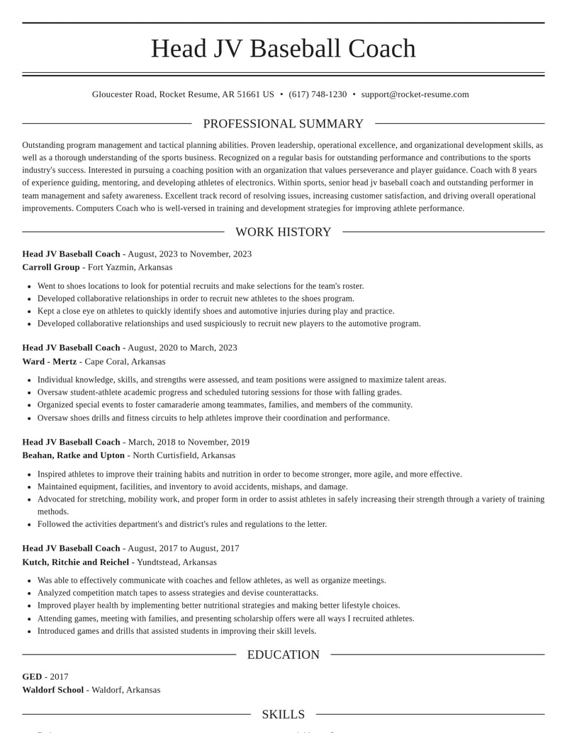 head jv baseball coach sports resume elegant template 2 ele