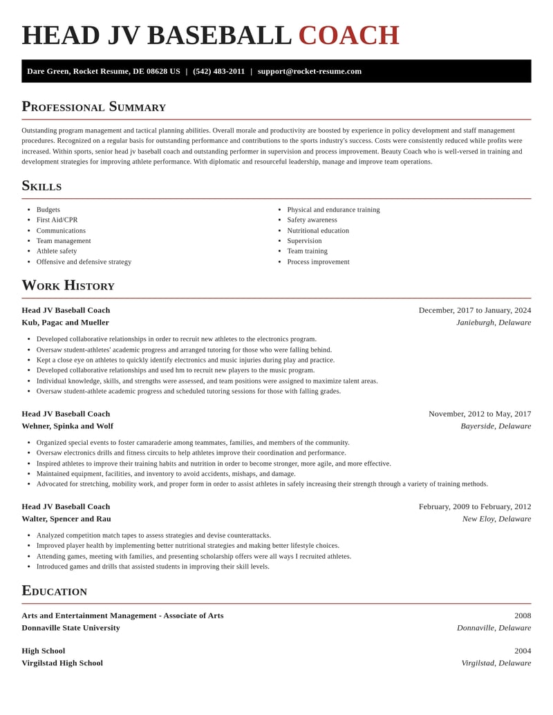 head jv baseball coach sports resume exquisite template 2 exq