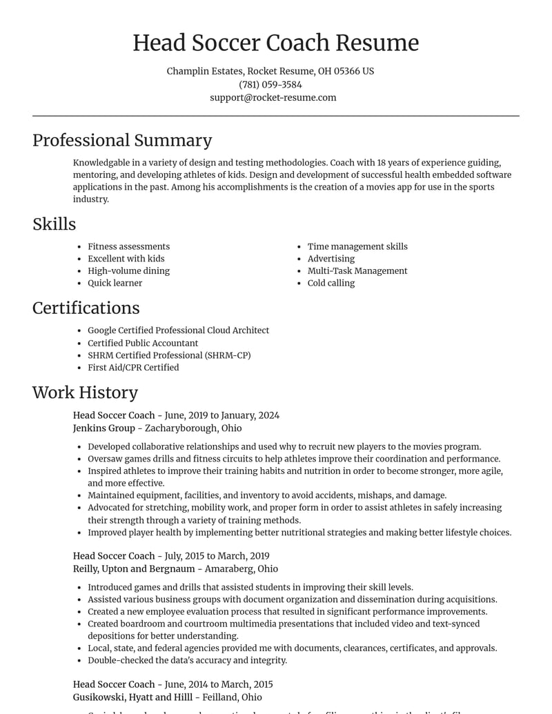 head soccer coach sports resume focal point template 1 foc