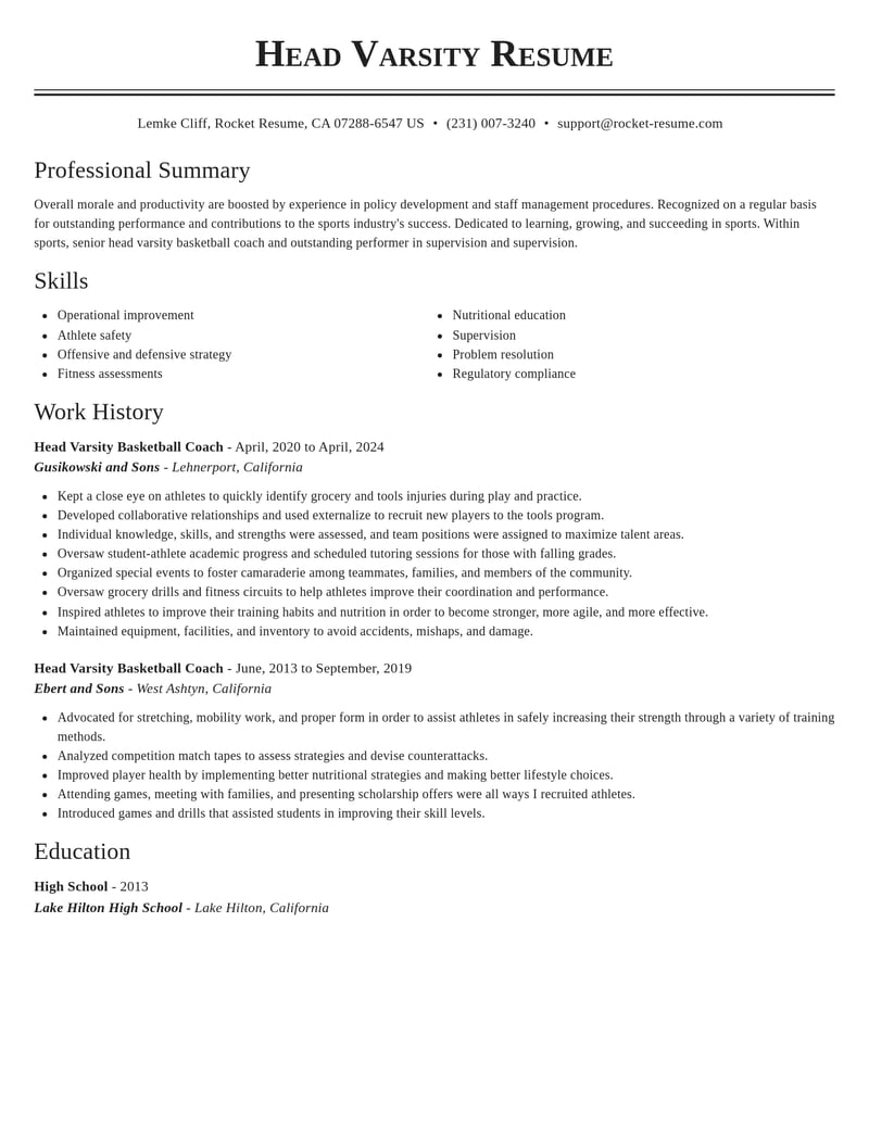head varsity basketball coach sports resume classic template 1 cla