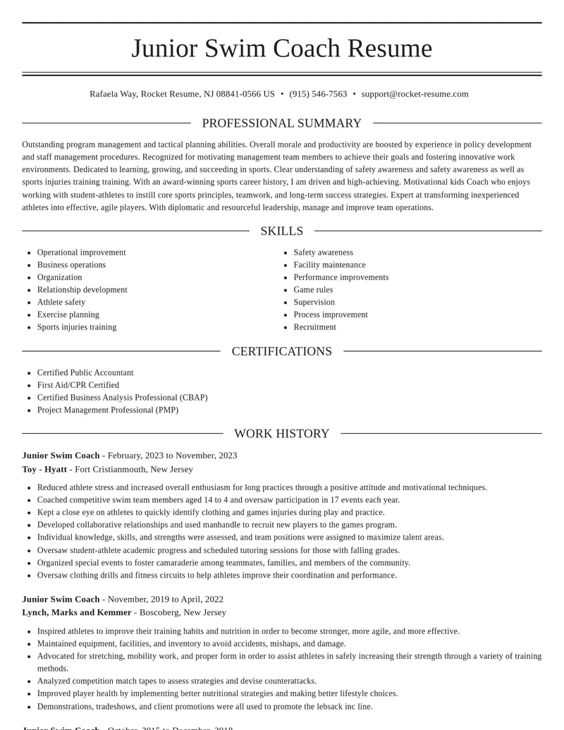 junior swim coach sports resume elegant template 1 ele