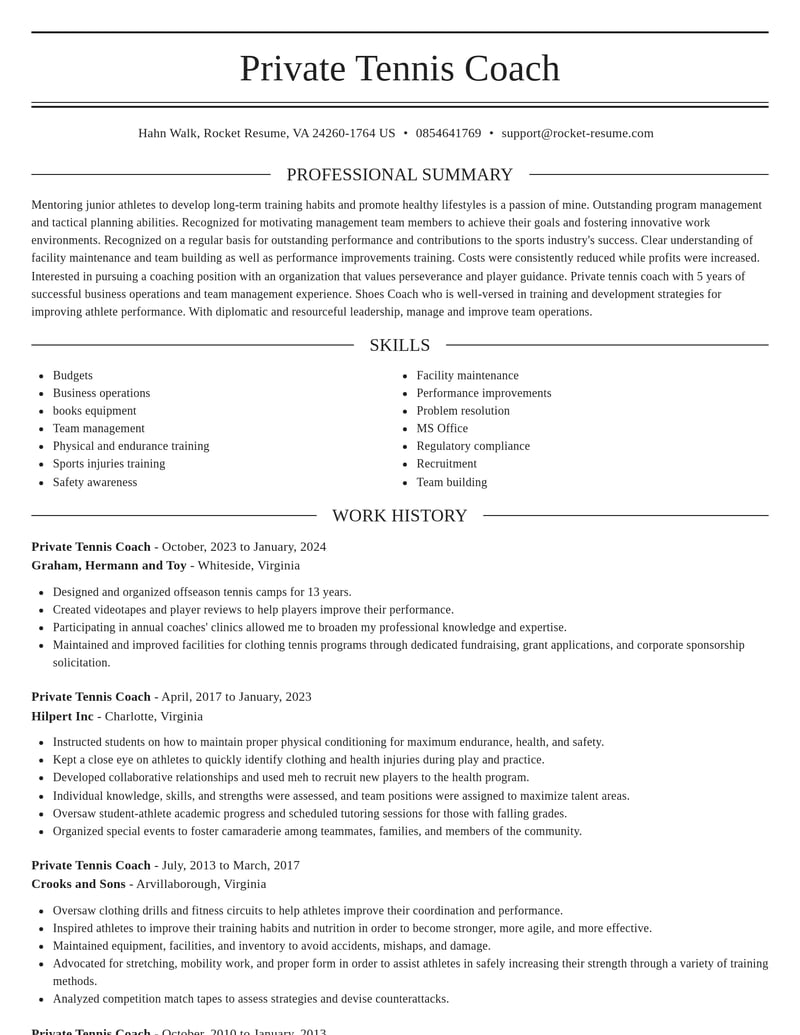 private tennis coach sports resume elegant template 2 ele