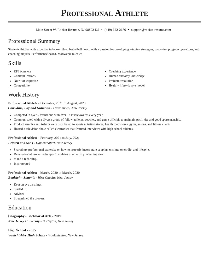 professional athlete sports resume classic template 0 cla