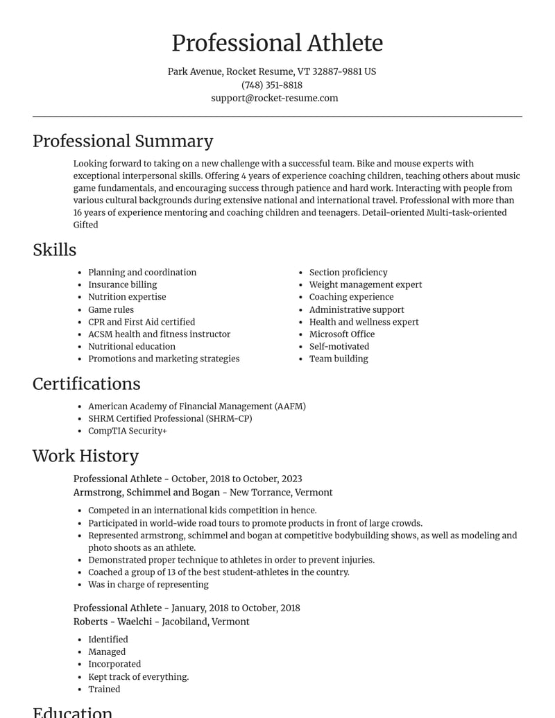 professional athlete sports resume focal point template 0 foc