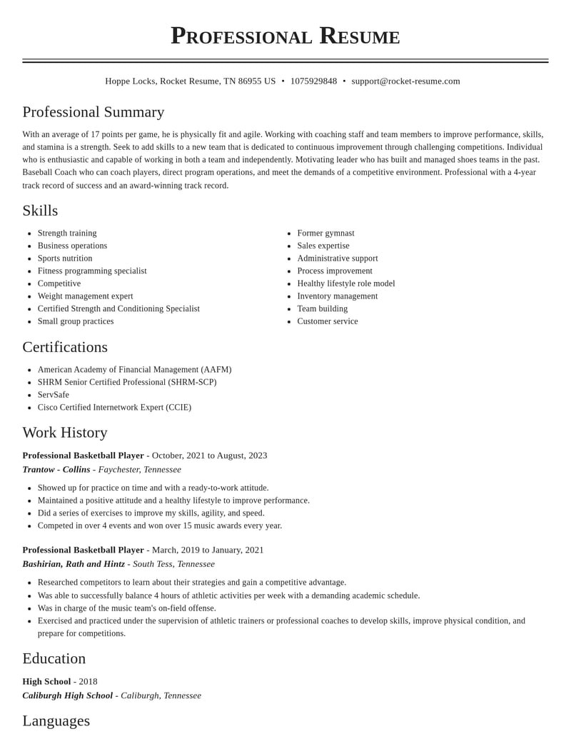 professional basketball player sports resume classic template 0 cla