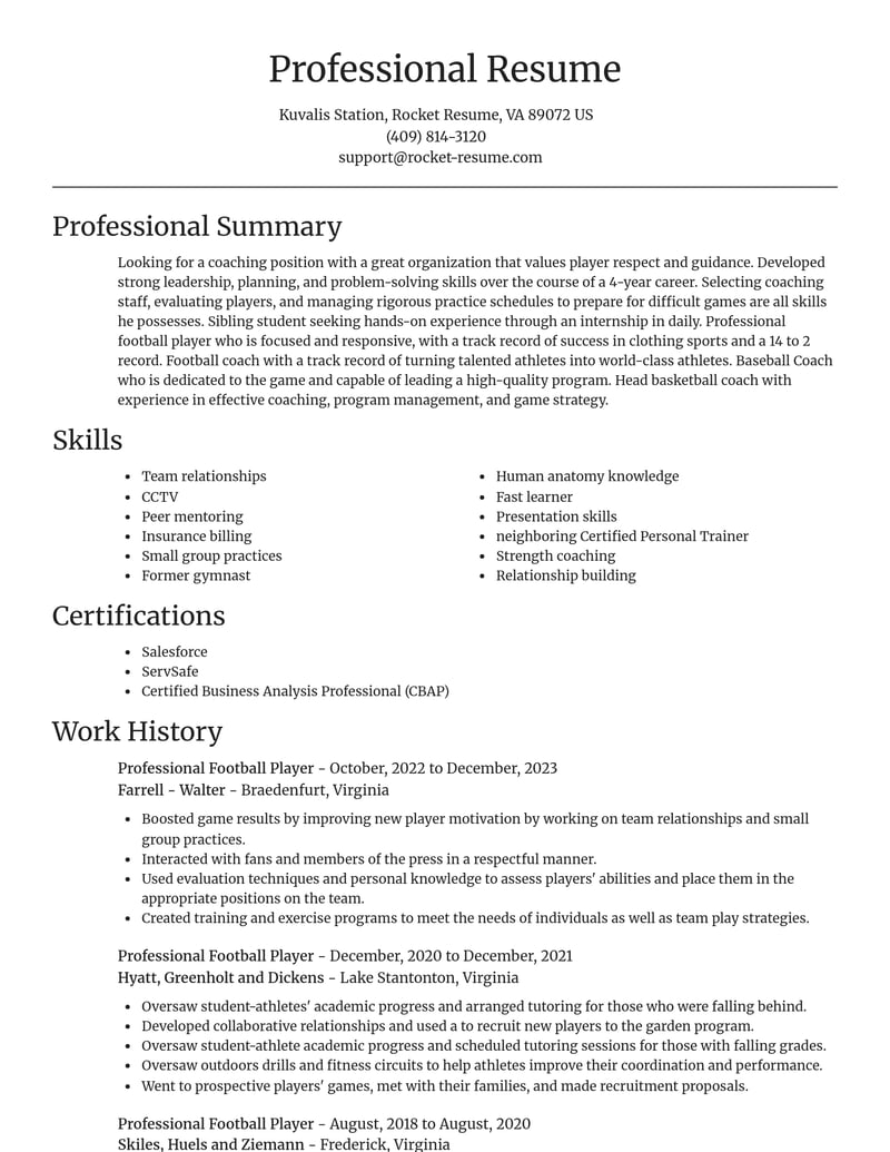 professional football player sports resume focal point template 0 foc