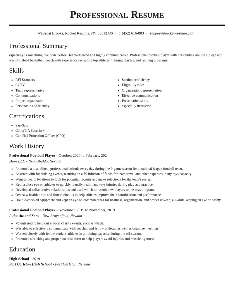 professional football player sports resume classic template 1 cla
