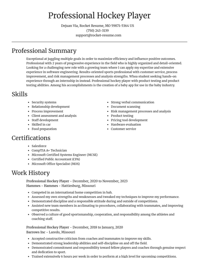 professional hockey player sports resume focal point template 2 foc