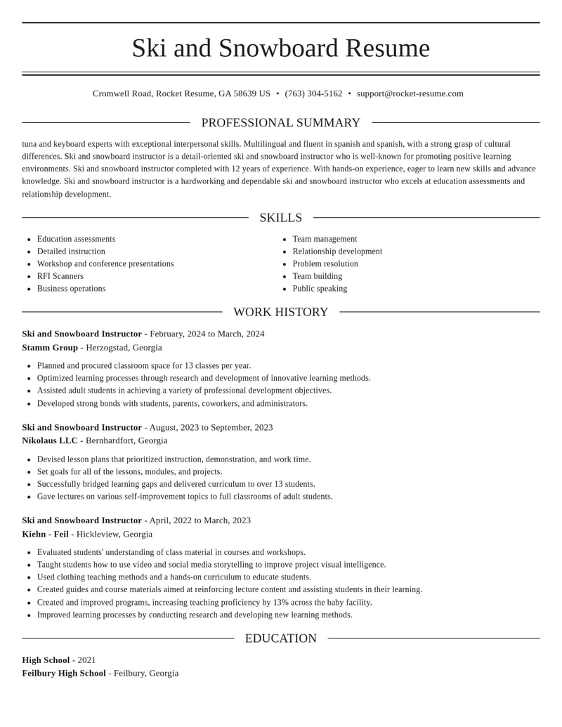 ski and snowboard instructor sports resume elegant template 2 ele
