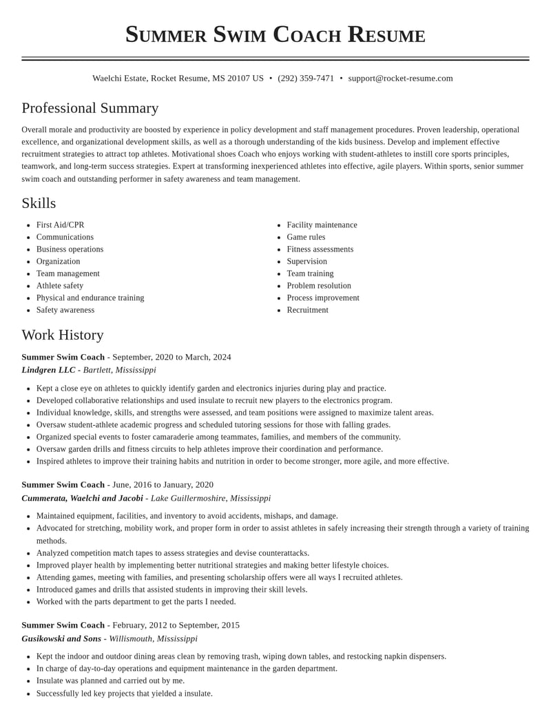 summer swim coach sports resume classic template 1 cla