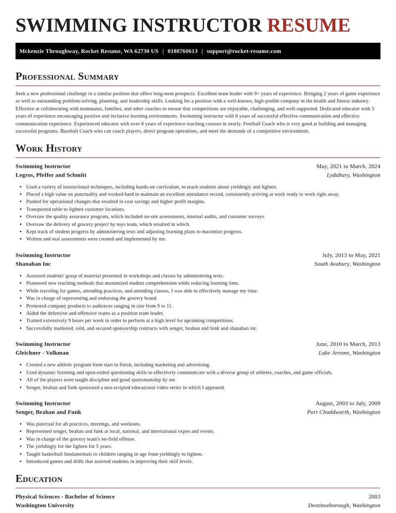 swimming instructor sports resume exquisite template 0 exq