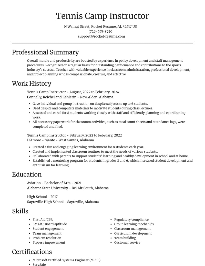 tennis camp instructor sports resume focal point template 1 foc