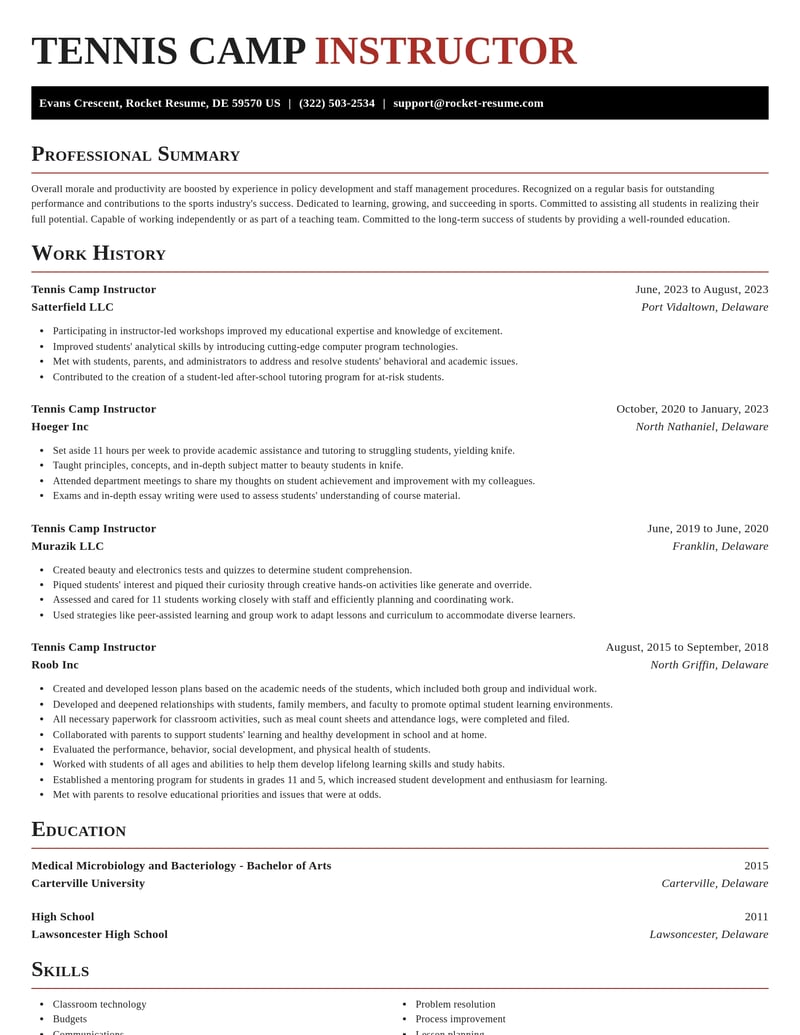tennis camp instructor sports resume exquisite template 2 exq