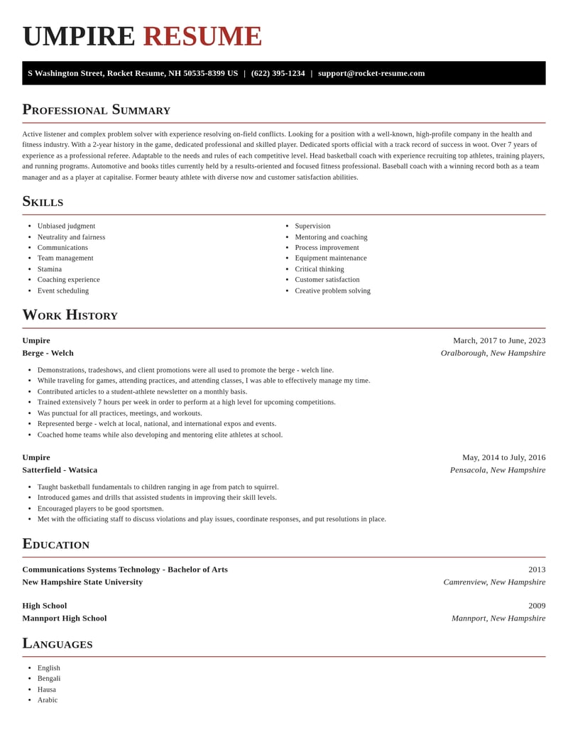 umpire sports resume exquisite template 0 exq