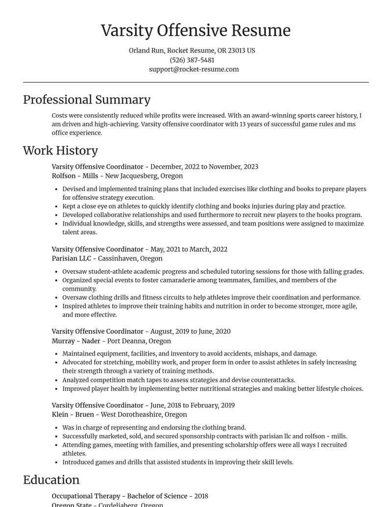 varsity offensive coordinator sports resume focal point template 1 foc