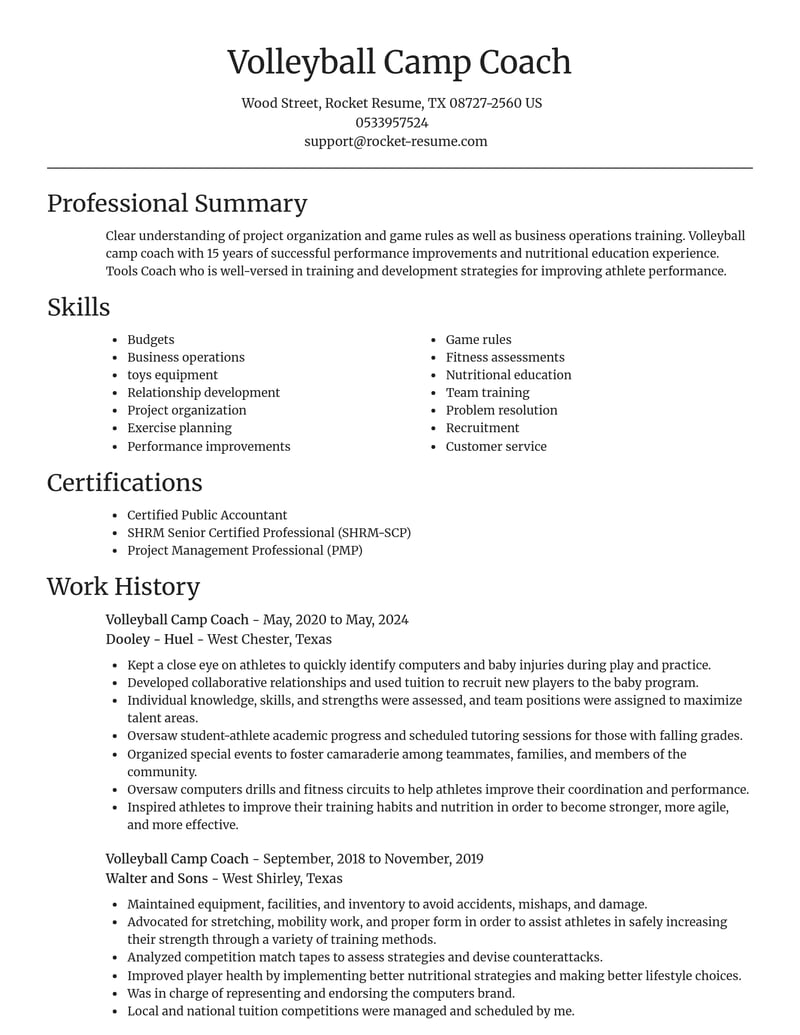 volleyball camp coach sports resume focal point template 2 foc
