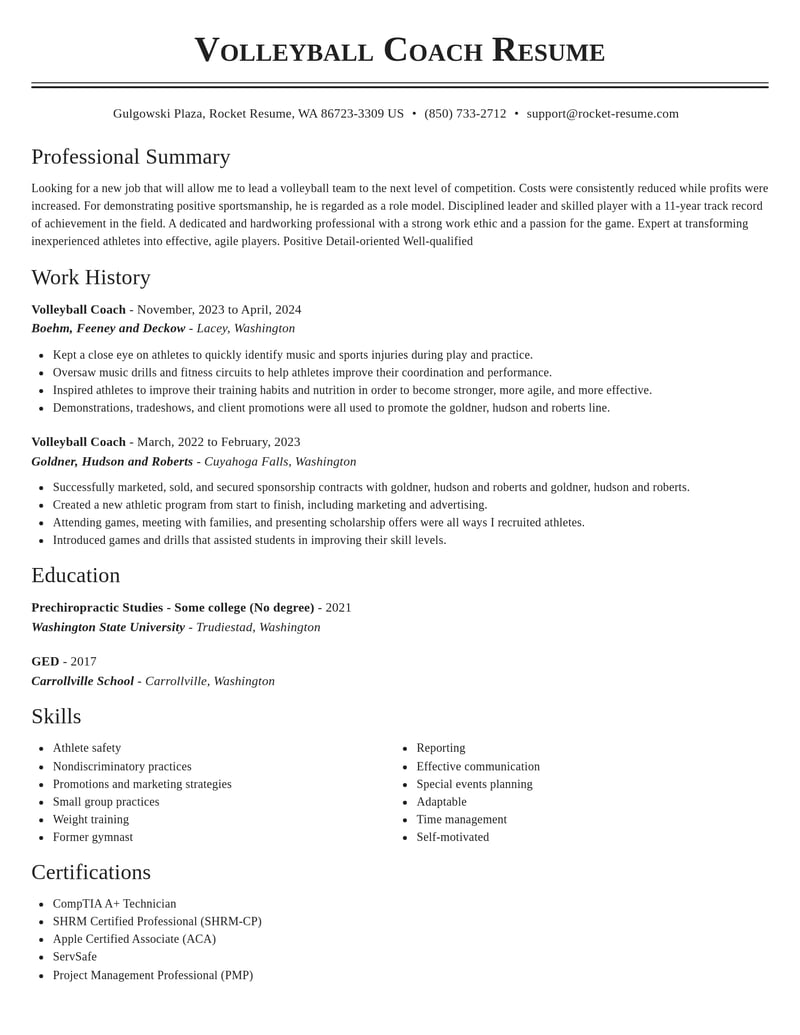 volleyball coach sports resume classic template 2 cla