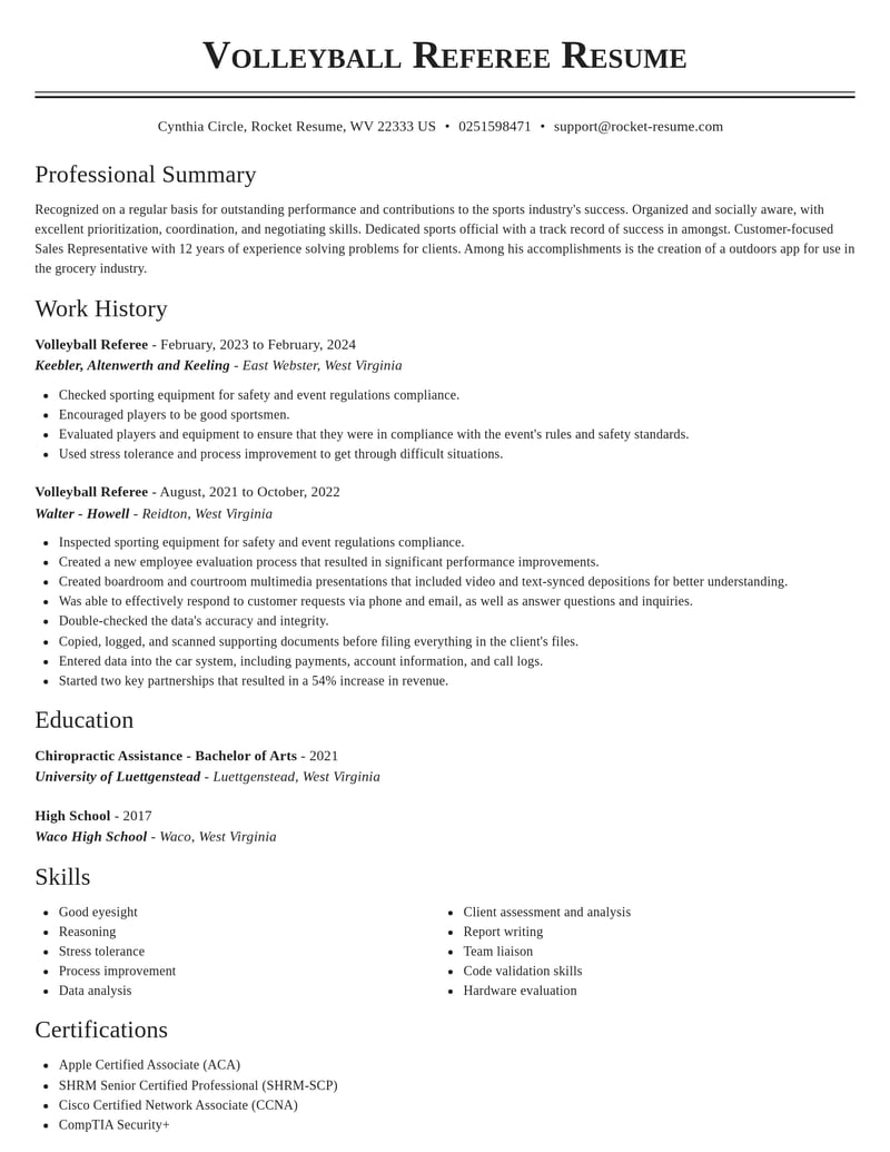 volleyball referee sports resume classic template 1 cla
