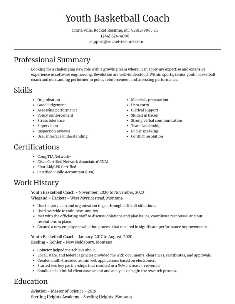 youth basketball coach sports resume focal point template 2 foc