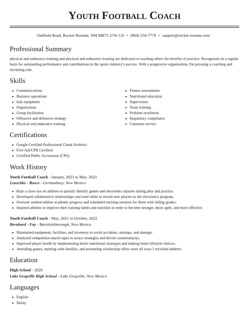 youth football coach sports resume classic template 2 cla