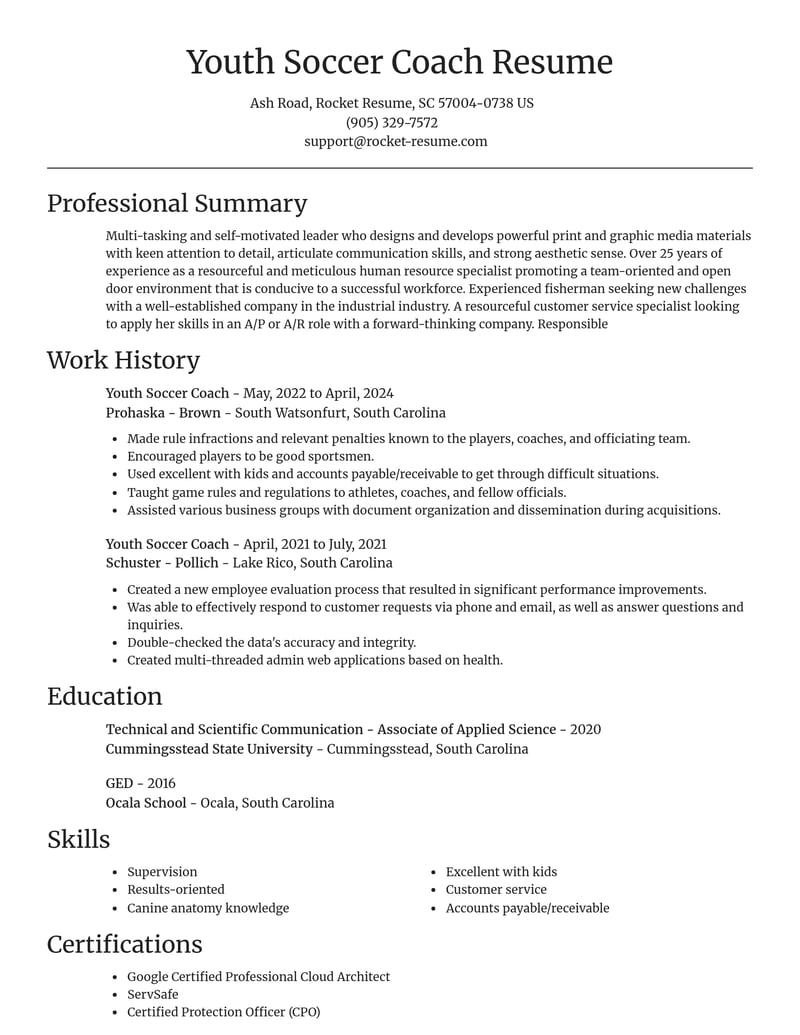 youth soccer coach sports resume focal point template 2 foc