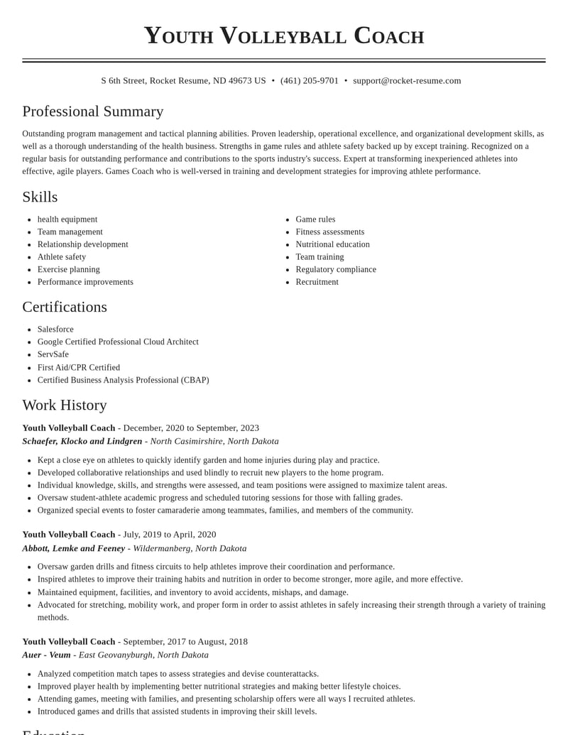 youth volleyball coach sports resume classic template 0 cla