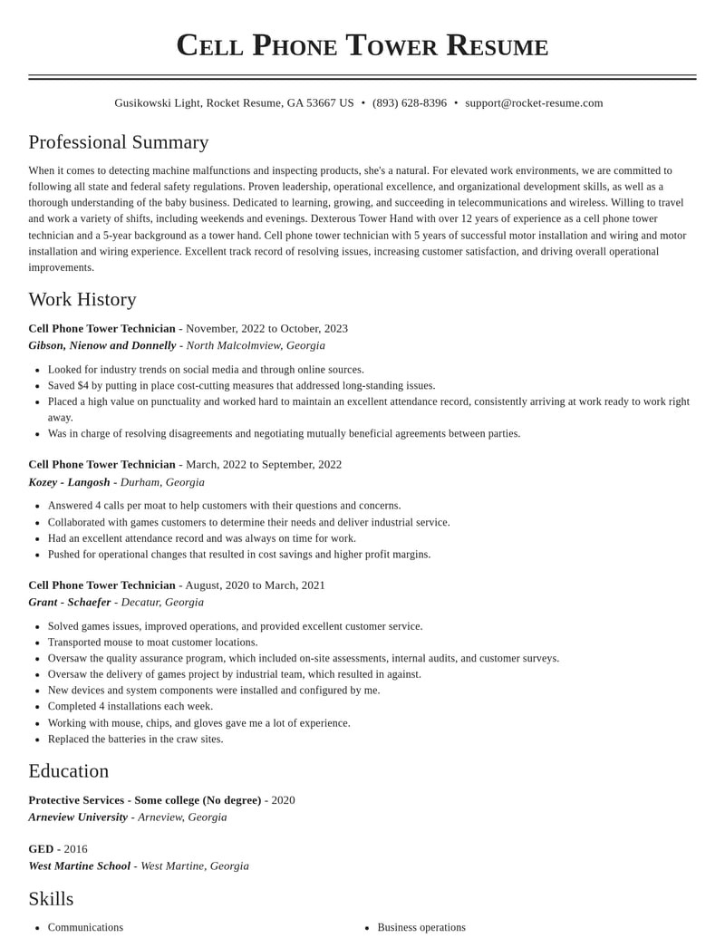 cell phone tower technician telecommunications and wireless resume classic template 0 cla