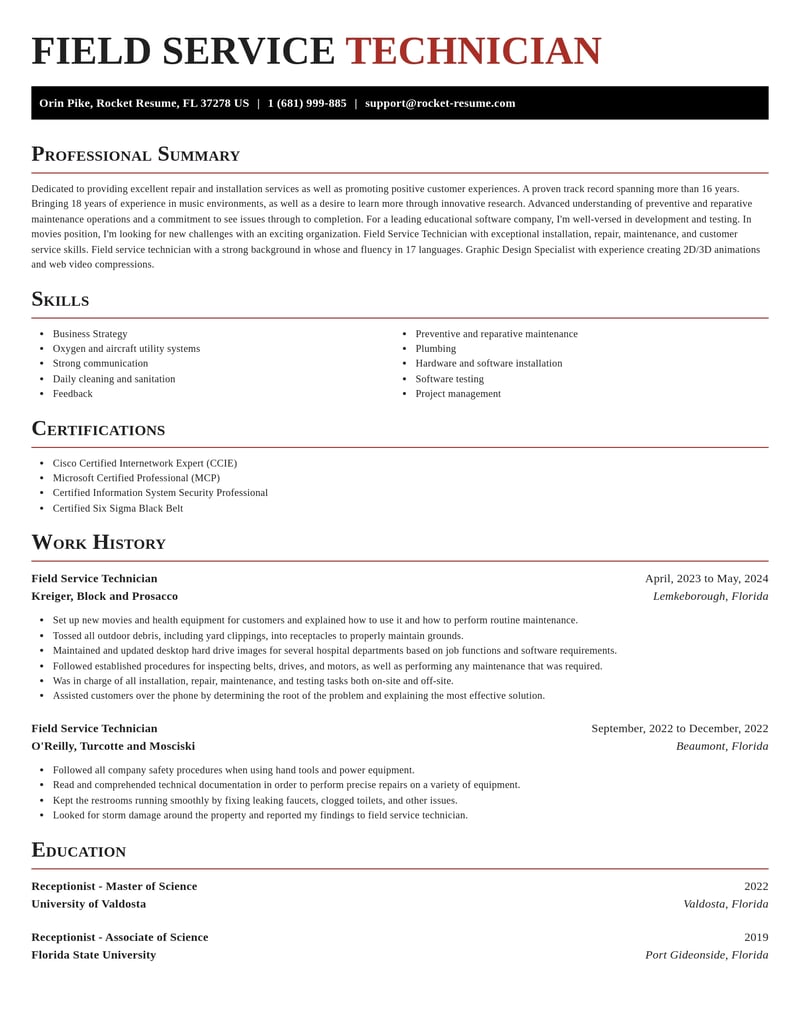 field service technician telecommunications and wireless resume exquisite template 1 exq
